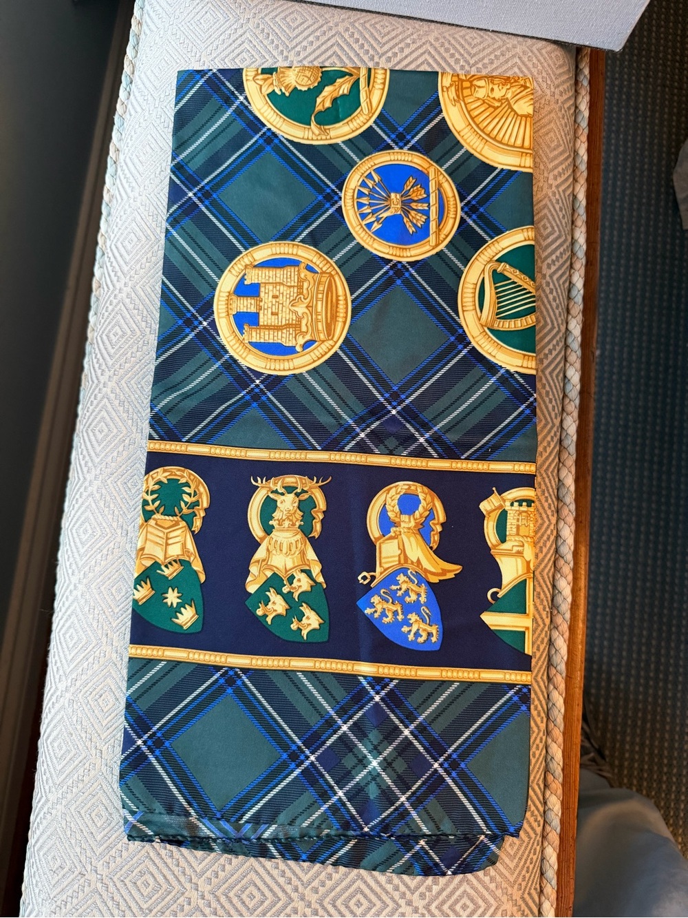 Decorative Blue and Green Plaid Family Crest Tartan Medallion Scarf